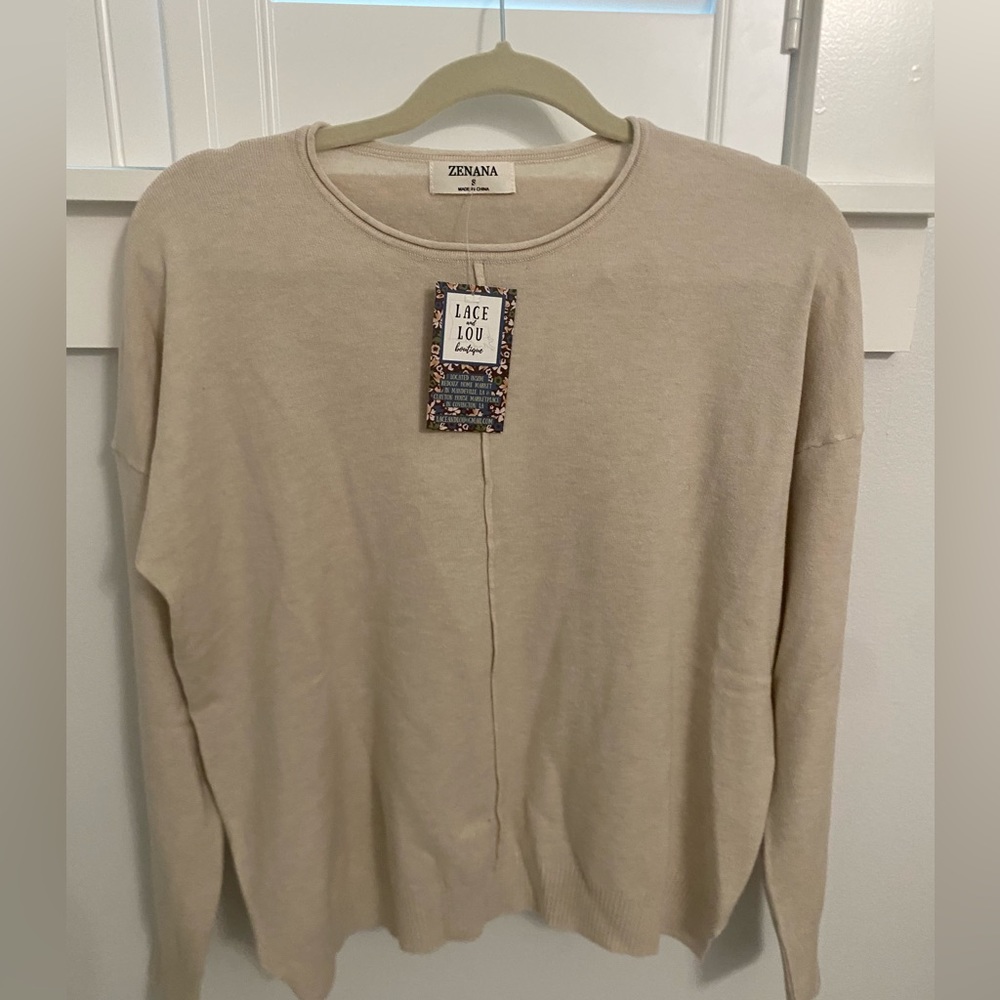 Zenana long sleeve light sweater SIZE SMALL in sand/beige